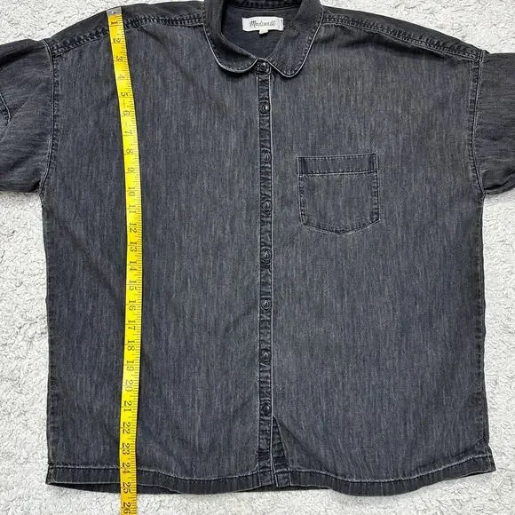 Madewell Denim Short Sleeve Button Up Shirt Cotton Collared Pocket Top Sz: M - Picture 3 of 6